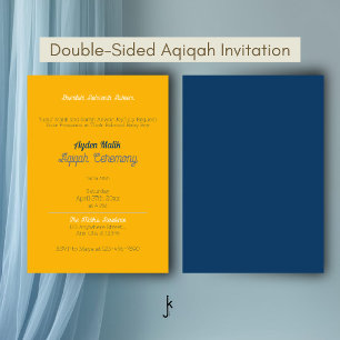 Gelb Blaue Einfarbig Einfach, Aqiqah Baby Shower Einladung