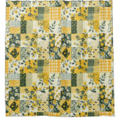Gelb-blaue Patchworkdecke Retro im ländlichen Blum Duschvorhang (Vorderseite)