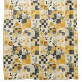 Gelb-blaue Patchworkdecke Retro im ländlichen Blum Duschvorhang (Vorderseite)