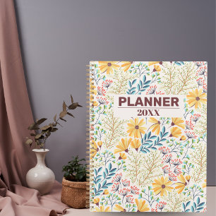 Gelb-Blauer Blumen-Planer und Tagebuch-Notizbuch Planer