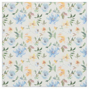 Gelb-blauer Blumenmuster-Baumwollstoff Stoff