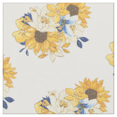 Gelb blauer Florals Sonnenblumen Blätter Muster Stoff (Nahaufnahme)