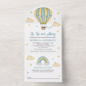 Gelb blauer Heißluftballon Babydusche All In One Einladung (Innen Boden)