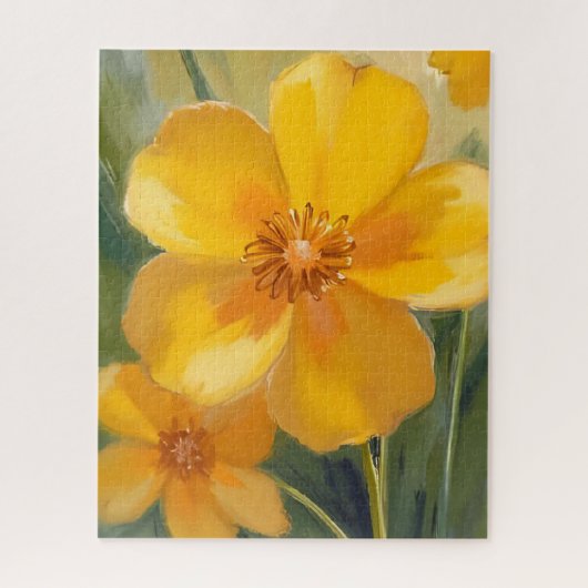 Gelb Blumen Wasserfarbe Frühlingsblüten Gemalt Puzzle (Vertikal)