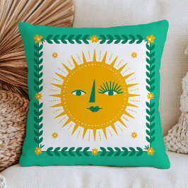 Gelb BOHO Chic Sonnen Gesicht Bohemian Grün Himmli Kissen