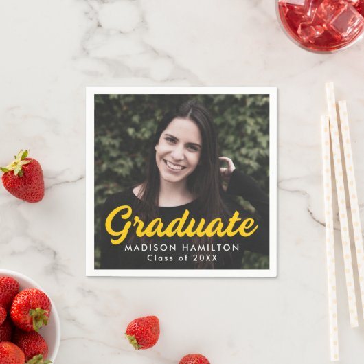 Gelb | Bold Script Foto Abschluss Serviette (Beispiel)