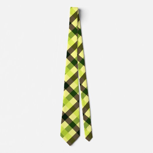 Gelb, braun und grüner Diagonal Gingham Krawatte (Vorderseite)