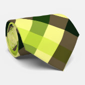 Gelb, braun und grüner Diagonal Gingham Krawatte (Gerollt)