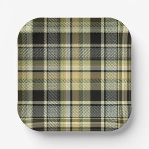 Gelb-braunes Tartan-Karomuster.  Pappteller