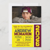 Gelb & Burgund Abschluss Foto Einladung (Vorderseite)