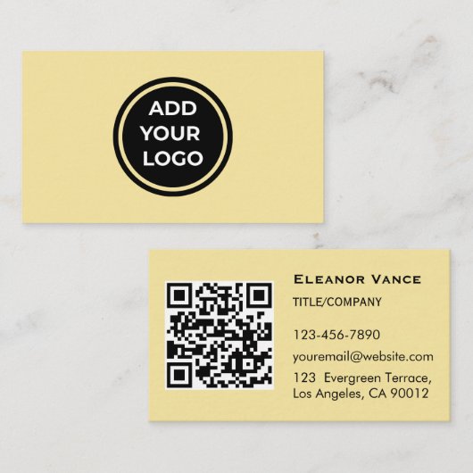 Gelb Butter Fügen Sie Logo Visitenkarte mit QR-Cod (Vorne/Hinten)