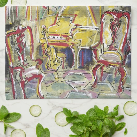 Gelb, Cello Geschirrtuch (Gefaltet)