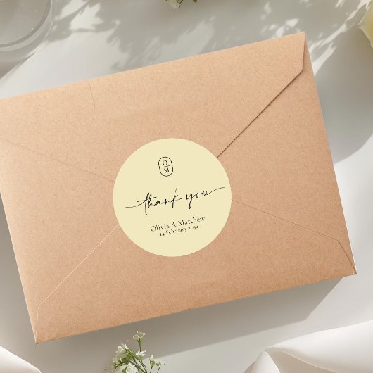 Gelb | Chic & Moderne Hochzeitsmonogramm Runder Aufkleber