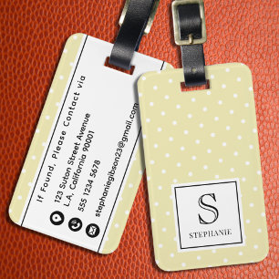 Gelb Chic Schwarz Monogramm & Name Weiß Punkte Gepäckanhänger