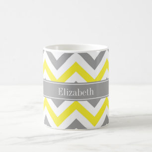 Gelb Dk Grau Weiß LG Chevron Grau Name Monogramm Kaffeetasse