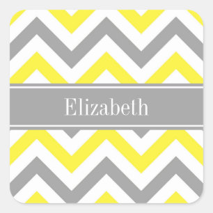 Gelb Dk Grau Weiß LG Chevron Grau Name Monogramm Quadratischer Aufkleber