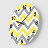 Gelb, dunkelgrau, großes Zickzack ZigZag-Muster Große Wanduhr (Winkel)