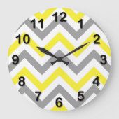 Gelb, dunkelgrau, großes Zickzack ZigZag-Muster Große Wanduhr (Vorderseite)