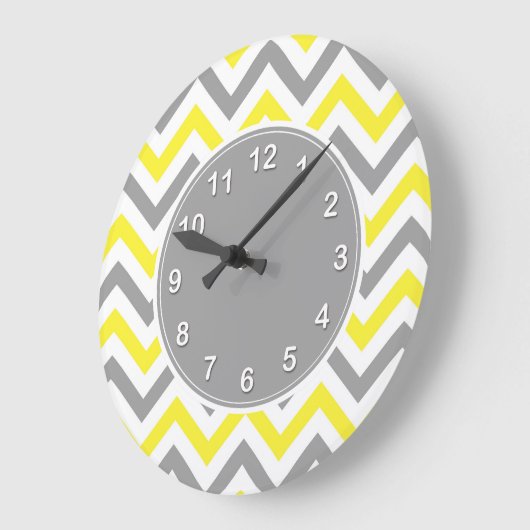 Gelb, dunkelgrau, großes Zickzack ZigZag-Muster Große Wanduhr (Winkel)