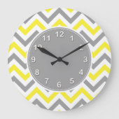Gelb, dunkelgrau, großes Zickzack ZigZag-Muster Große Wanduhr (Vorderseite)
