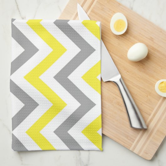Gelb, dunkelgrau, großes Zickzack ZigZag-Muster Küchentuch (Viertel Falte)