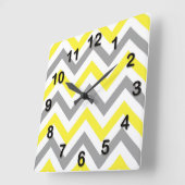 Gelb, dunkelgrau, großes Zickzack ZigZag-Muster Quadratische Wanduhr (Winkel)