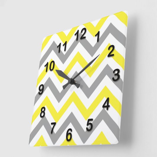 Gelb, dunkelgrau, großes Zickzack ZigZag-Muster Quadratische Wanduhr (Winkel)
