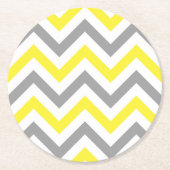 Gelb, dunkelgrau, großes Zickzack ZigZag-Muster Runder Pappuntersetzer (Vorderseite)