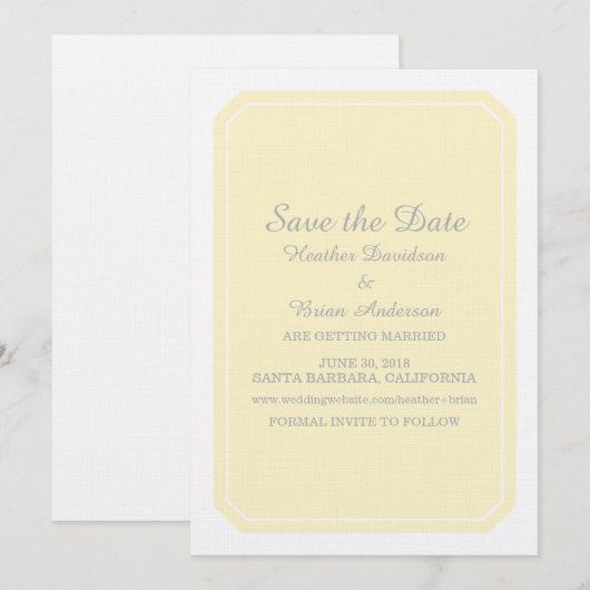 Gelb einfach elegant Save the Date einladen Einladung (Vorne/Hinten)