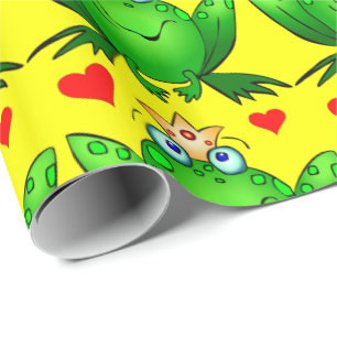 Gelb Frosch-Prinz-Cute Cartoon Frog Cheerful Geschenkpapier