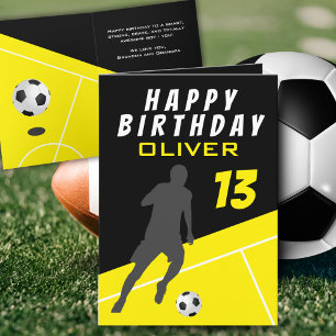 Gelb Fußballspieler Fußball Ball Junge Geburtstag  Karte