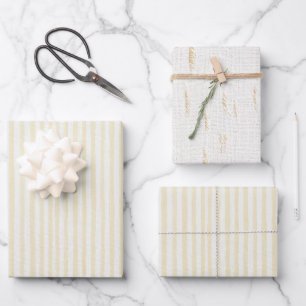 Gelb gedämpfte weiße Streifen Geburtstag Geschenkpapier Set