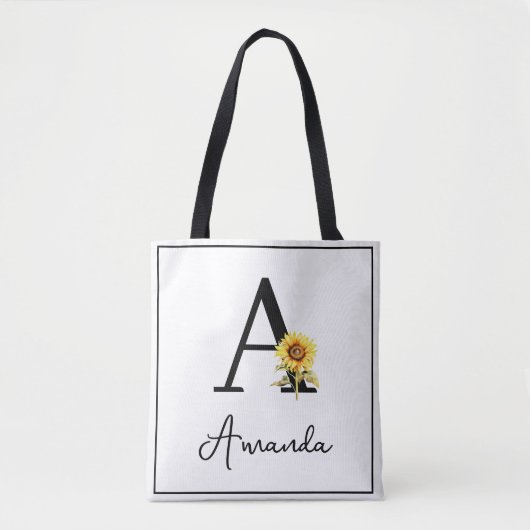 Gelb Gelbfarbener Monogrammatiker Name Sonnenblume Tasche (Vorderseite)