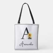 Gelb Gelbfarbener Monogrammatiker Name Sonnenblume Tasche (Rückseite)