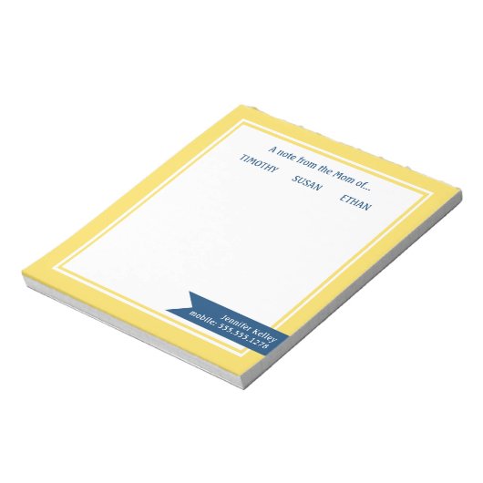 Gelb Gerahmt "Von der Mama", Personalisiert Notizblock (Rotiert)