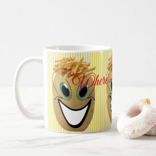 Gelb gestreifte Kartoffel, Pommes Frites, Ketchup? Kaffeetasse