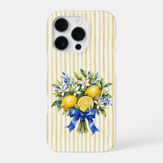 Gelb gestreifter blauer Bogen Zitronenstrauß iPhone Hülle (Rückseite)