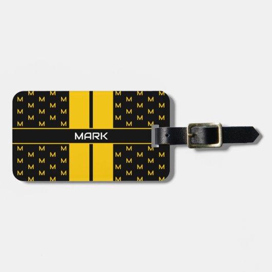 Gelb gestrichener moderner Monogramm-Name Gepäckanhänger (Vorderseite horizontal)
