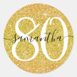 Gelb Gold-falscher Glitter personalisiert 80 Runder Aufkleber