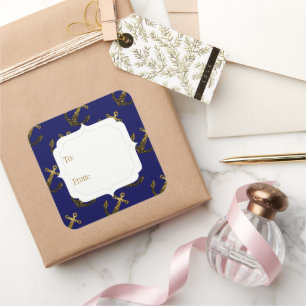 Gelb Gold funkelt Anker Marineblaue Geschenkkart Quadratischer Aufkleber