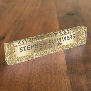 Gelb Gold Glitter Funkeln Glamour Maßanfertigung Namensplakette