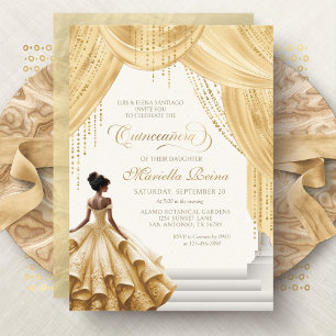 Gelb Gold Märchenkleid Quinceanera Einladung