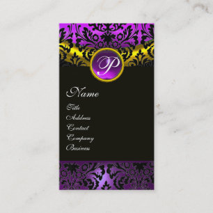 GELB GOLD SCHWARZ LILA AMETHYST DAMAST MONOGRAMM VISITENKARTE