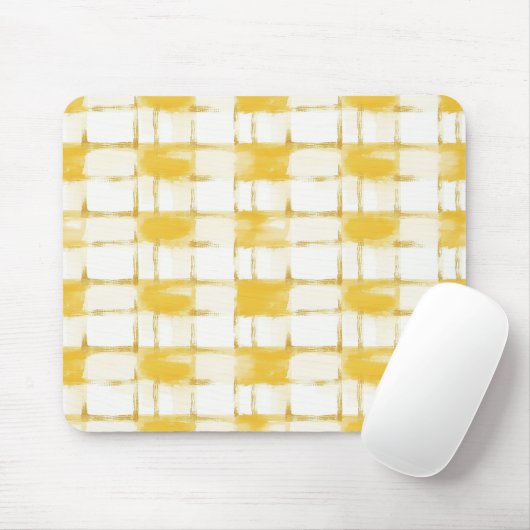 Gelb Gold Weiß Kariert Gestreift Mousepad (Mit Mouse)