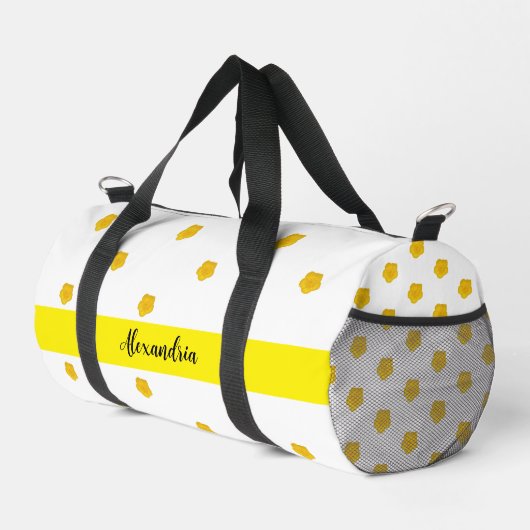 Gelb-goldene Wildblumen-Foto-Name-Monogramm Duffle Bag (Rechte Ecke)