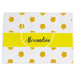 Gelb-goldene Wildblumen-Geschenktasche mit Monogra Große Geschenktüte