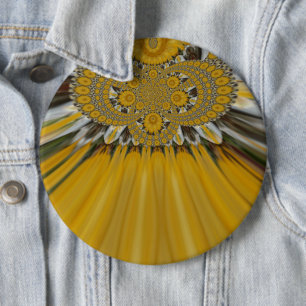 Gelb-goldenes Blumengestaltungsdesign Kunst Button