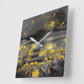 Gelb & Grau 2021 Farbe 'Wedding' Sunset Dekor Quadratische Wanduhr (Winkel)