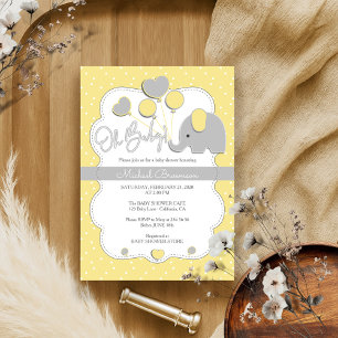 Gelb Grau Elefant Oh Baby Shower Einladung