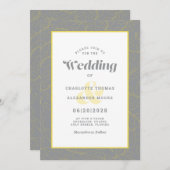 Gelb & Grau Moderne Abstrakte Blätter Muster Einladung (Vorne/Hinten)